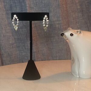 Vintage Clear Rhinestone Drop‎ Earrings Screw Back Teardrop Crystal Mid-Century